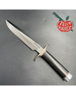 Model 1-7 forged stainless steel black micarta handle nickel silver guard brown leather sheath with stone