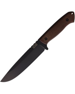 Expendable Fixed Blade NMV carbon steel black Cerakote brown micarta handle kydex sheath