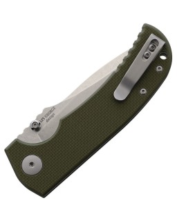Astor Linerlock CTS-XHP steel Stonewash finish Green G10 handle Les George Design