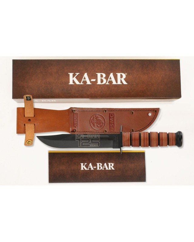 125th Anniversary USMC Fixed Blade 1095HC carbone steel stacked leather handle brown leather sheath 125th Anniversary USMC Fixed Blade 1095HC carbone steel stacked leather handle brown leather sheath