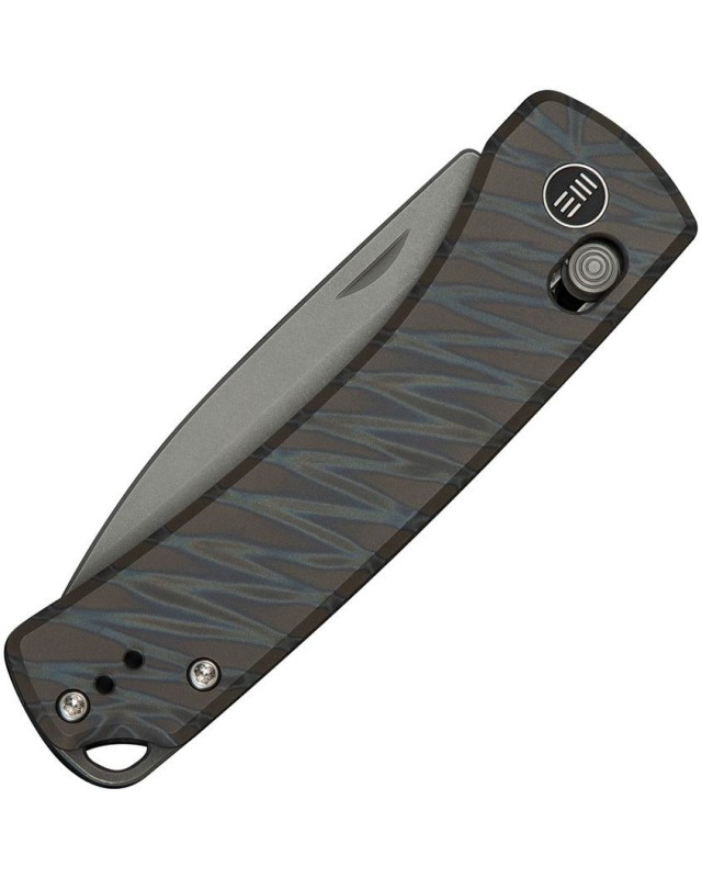 Nightblade Crossbar Lock CPM-20CV steel dark stonewash finish tiger stripes flammed titanium handle DBK design Nightblade Crossbar Lock CPM-20CV steel dark stonewash finish tiger stripes flammed titanium handle DBK design