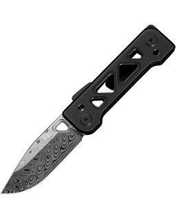 Tyro Superlock Knife Hakkapella Damasteel Black Gold Titanium Handle Snecx Tan design