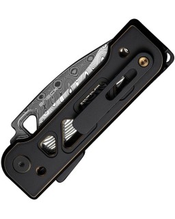 Tyro Superlock Knife Hakkapella Damasteel Black Gold Titanium Handle Snecx Tan design
