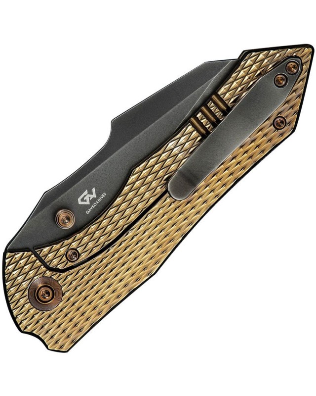 High-Fin XL Knife CPM-20CV steel hand polished finish Gold Titanium Handle Gavko Knives Design High-Fin XL Knife CPM-20CV steel hand polished finish Gold Titanium Handle Gavko Knives Design