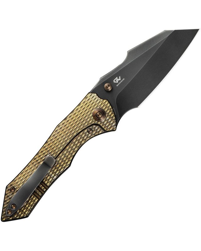 High-Fin XL Knife CPM-20CV steel hand polished finish Gold Titanium Handle Gavko Knives Design High-Fin XL Knife CPM-20CV steel hand polished finish Gold Titanium Handle Gavko Knives Design