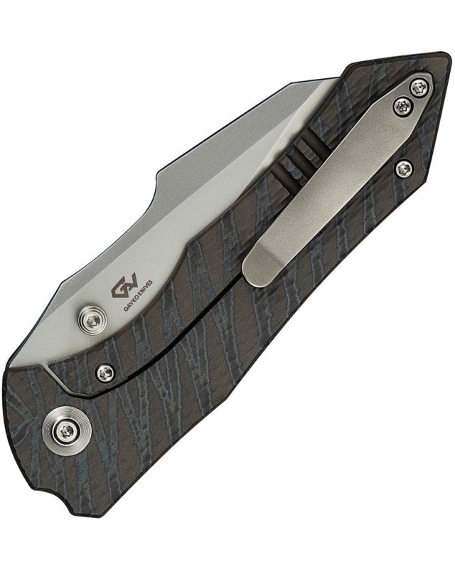 High-Fin XL Knife CPM-20CV steel bead blast hand polished finish Tiger Stripes flamed Titanium Handle Gavko Knives Design High-Fin XL Knife CPM-20CV steel bead blast hand polished finish Tiger Stripes flamed Titanium Handle Gavko Knives Design