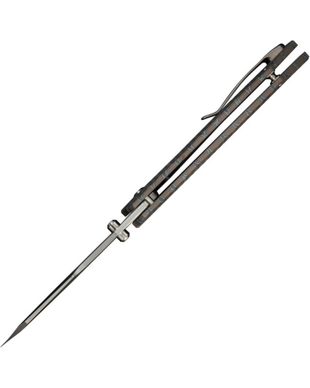 High-Fin XL Knife CPM-20CV steel bead blast hand polished finish Tiger Stripes flamed Titanium Handle Gavko Knives Design High-Fin XL Knife CPM-20CV steel bead blast hand polished finish Tiger Stripes flamed Titanium Handle Gavko Knives Design