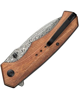 Photonix Wood Handle Damascus steel Flipper C23081B-DS1