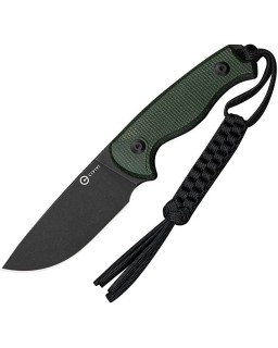 Timberbark Full Tang Fixed Blade 14C28N steel blackwash finish green micarta handle kydex sheath