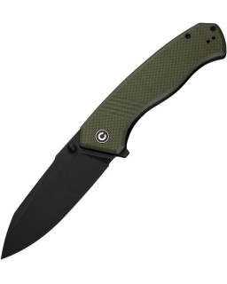 Placoid folding knife 14C28N steel blackwash finish Green G10 Handle Flipper