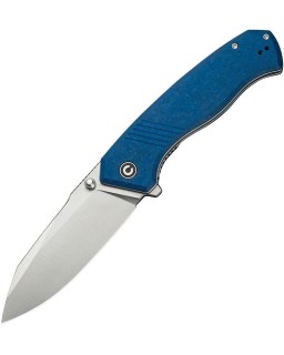 Placoid folding knife 14C28N steel satin finish shredded blue G10 Handle Flipper