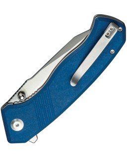 Placoid folding knife 14C28N steel satin finish shredded blue G10 Handle Flipper