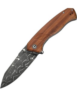 Placoid folding knife Damascus steel Guibourtia Wood Handle Flipper