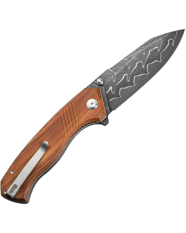 Placoid folding knife Damascus steel Guibourtia Wood Handle Flipper Placoid folding knife Damascus steel Guibourtia Wood Handle Flipper