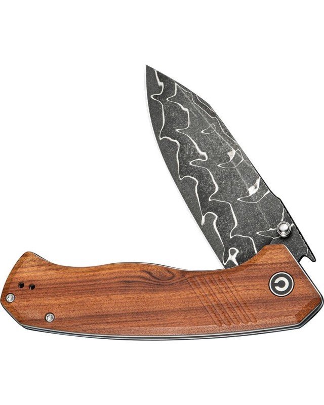 Placoid folding knife Damascus steel Guibourtia Wood Handle Flipper Placoid folding knife Damascus steel Guibourtia Wood Handle Flipper