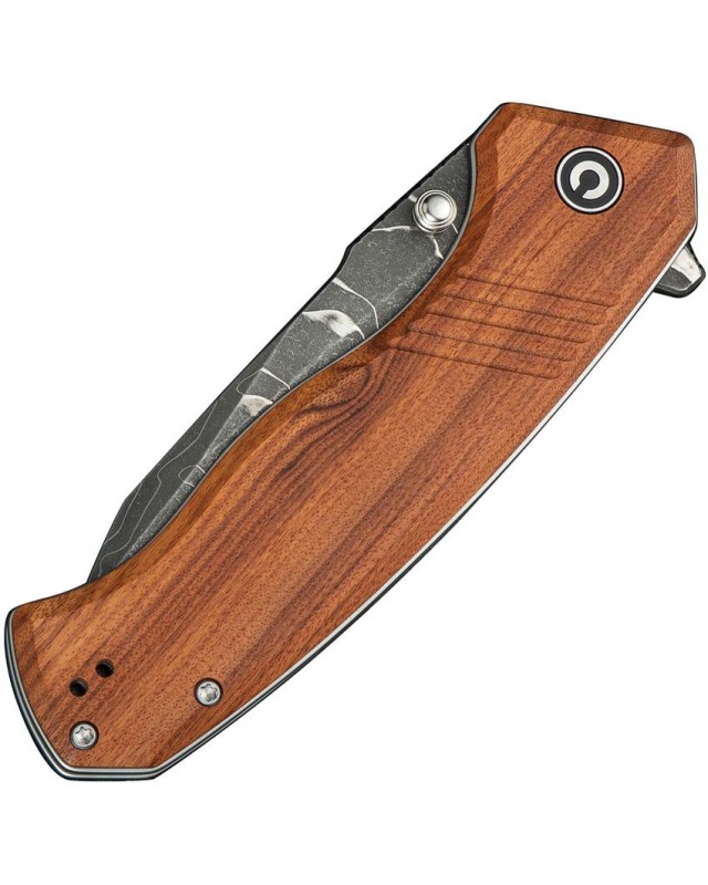 Placoid folding knife Damascus steel Guibourtia Wood Handle Flipper Placoid folding knife Damascus steel Guibourtia Wood Handle Flipper
