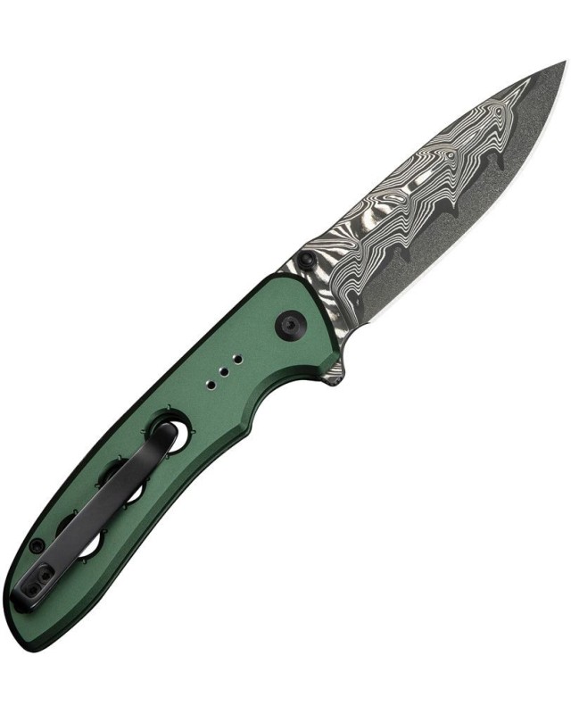 Hyperpulse folding knife Damascus blade Button Lock Green Aluminium Handle Flipper Hyperpulse folding knife Damascus blade Button Lock Green Aluminium Handle Flipper
