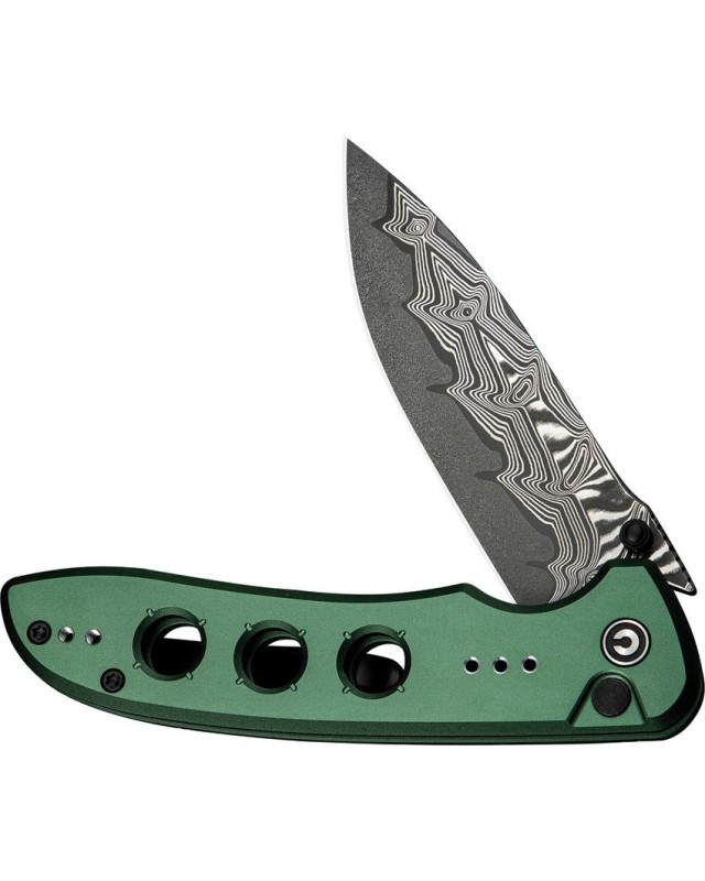 Hyperpulse folding knife Damascus blade Button Lock Green Aluminium Handle Flipper Hyperpulse folding knife Damascus blade Button Lock Green Aluminium Handle Flipper