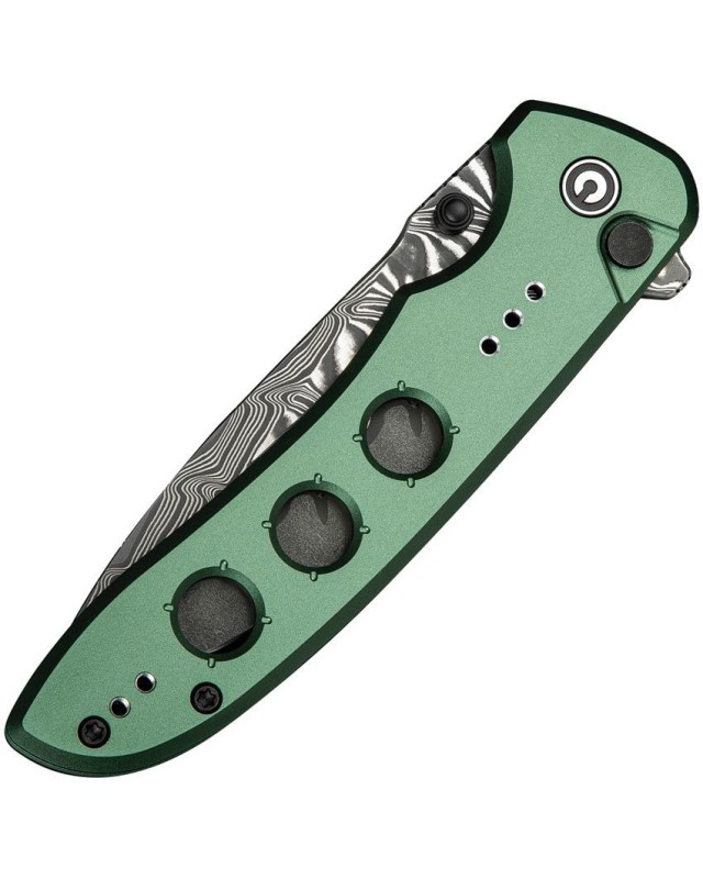 Hyperpulse folding knife Damascus blade Button Lock Green Aluminium Handle Flipper Hyperpulse folding knife Damascus blade Button Lock Green Aluminium Handle Flipper