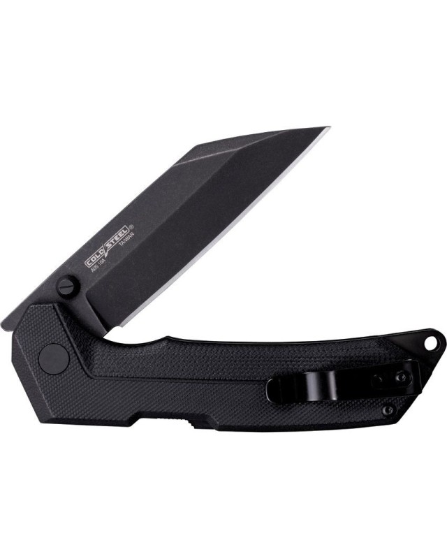 Karve folding knife AUS-10A steel blackwash finish Atlas Lock Black G10 handle Seax style blade Karve folding knife AUS-10A steel blackwash finish Atlas Lock Black G10 handle Seax style blade