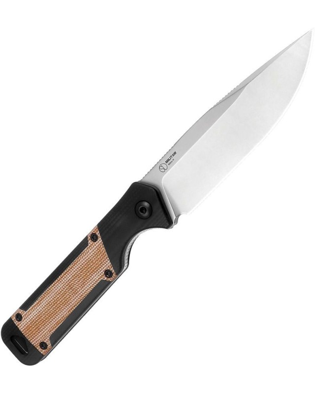Militaw Fixed Blade knife Full Tang Nitro-V steel stonewash finish Natural Micarta and G10 handle black kydex sheath