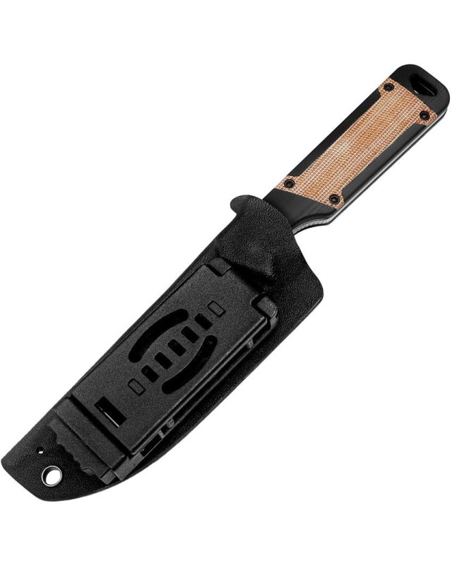 Militaw Fixed Blade knife Full Tang Nitro-V steel stonewash finish Natural Micarta and G10 handle black kydex sheath