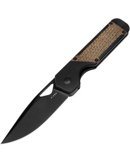Militaw folding knife Nitro-V steel blackwash finish Natural Micarta and G10 handle