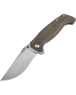 Kami S35VN steel stonewash finish Framelock OD green Micarta handle flipper