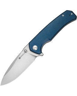 Skarnax folding knife 9Cr18MoV steel satin finish blade Linerlock blue canva micarta handle