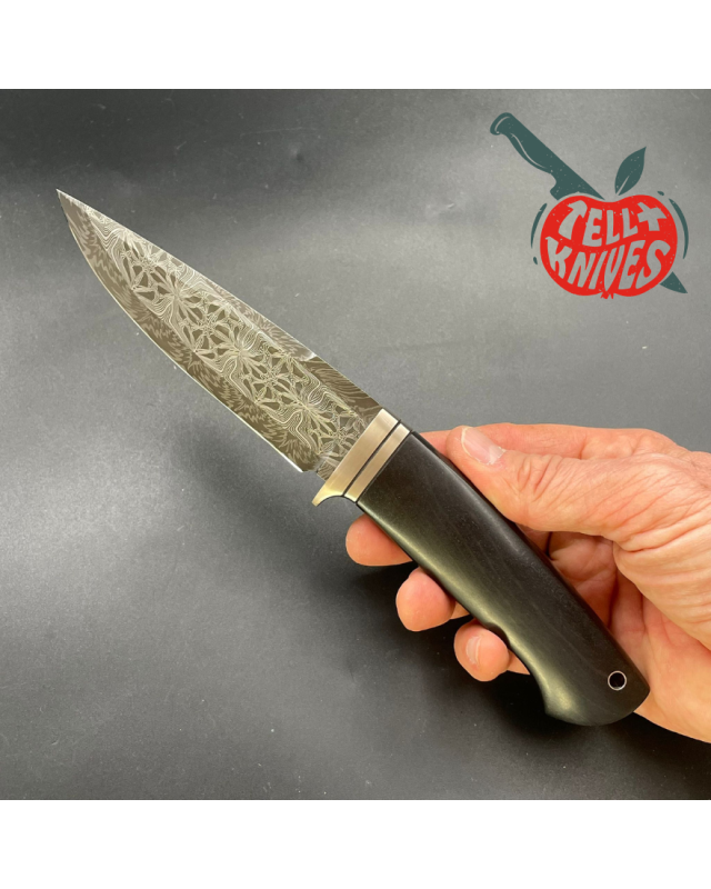 Custom Knife Ukraine Mosaic Damascus & Ebony wood handle Custom Knife Ukraine Mosaic Damascus & Ebony wood handle