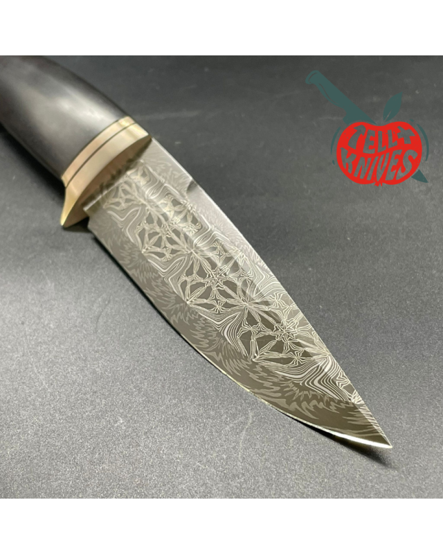 Custom Knife Ukraine Mosaic Damascus & Ebony wood handle Custom Knife Ukraine Mosaic Damascus & Ebony wood handle
