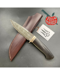 Custom Knife Ukraine Mosaic Damascus & Ebony wood handle