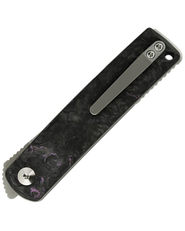 Bushido M390 premium steel blade satin finish dark matter purple FATCARBON scales handle front flipper Bushido M390 premium steel blade satin finish dark matter purple FATCARBON scales handle front flipper