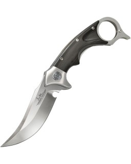 Recurve Karambit Linerlock polished black G10 handle Flipper