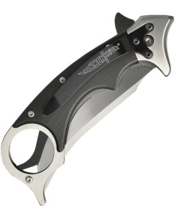 Recurve Karambit Linerlock polished black G10 handle Flipper
