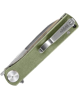 WIN+ Linerlock green micarta D2 steel satin finish