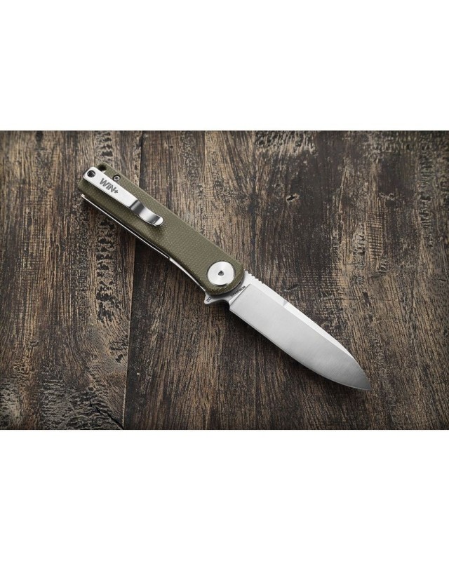 WIN+ Linerlock green micarta D2 steel satin finish WIN+ Linerlock green micarta D2 steel satin finish