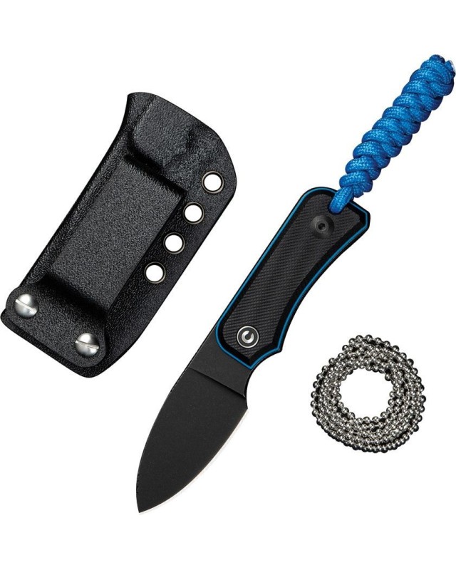 Baby Banter Fixed Blade Neck Knife Full Tang Nitro-V steel blackwash finish black blue G10 handle black kydex sheath Baby Banter Fixed Blade Neck Knife Full Tang Nitro-V steel blackwash finish black blue G10 handle black kydex sheath