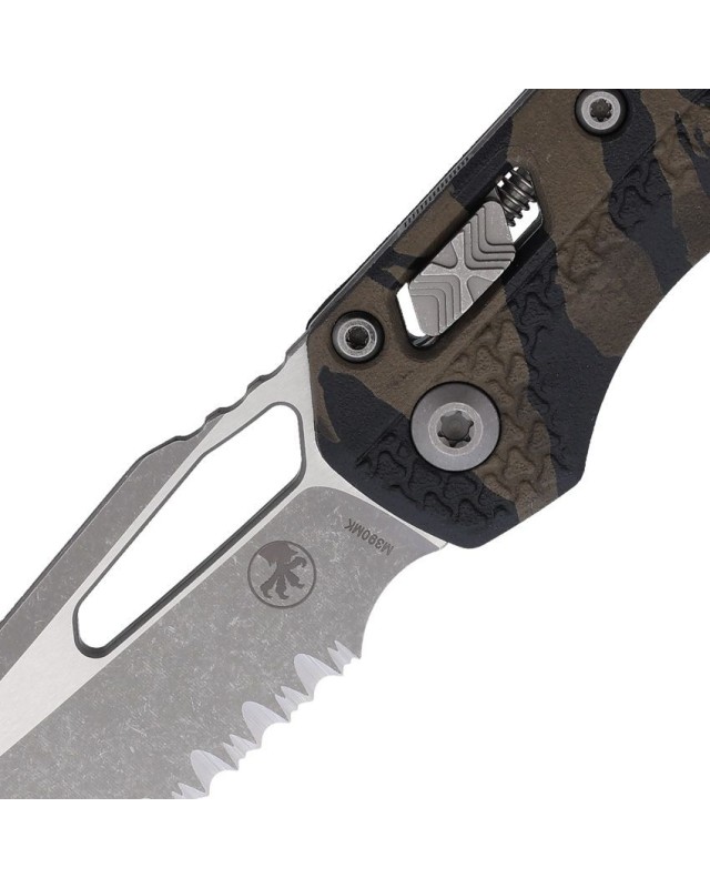 MSI M390MK steel Ram-Lok FRN Grip Tiger Stripes APOC finish partially serrated MSI M390MK steel Ram-Lok FRN Grip Tiger Stripes APOC finish partially serrated