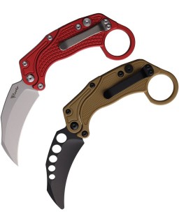 EXO-K Gravity Knife Karambit Button Lock Red Aluminium N690 Steel Stonewash finish + training knife