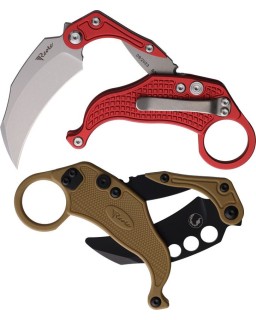 EXO-K Gravity Knife Karambit Button Lock Red Aluminium N690 Steel Stonewash finish + training knife