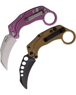 EXO-K Gravity Knife Karambit Button Lock Purple Aluminium N690 Steel Stonewash finish + training knife