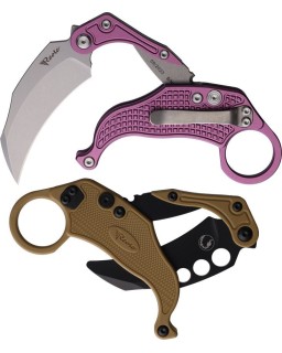 EXO-K Gravity Knife Karambit Button Lock Purple Aluminium N690 Steel Stonewash finish + training knife