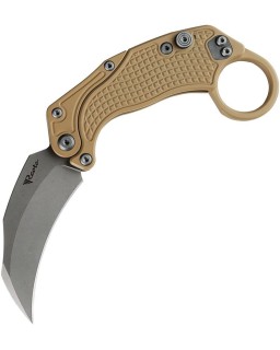 EXO-K Gravity Knife Karambit Button Lock Tan Aluminium N690 Steel Stonewash finish + training knife