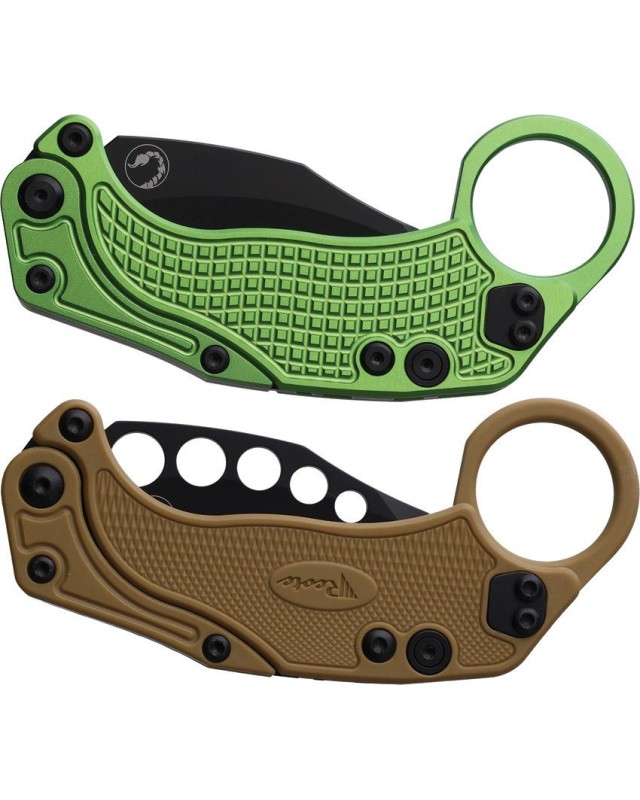 EXO-K Gravity Knife Karambit Button Lock Zombie Green Aluminium N690 Steel Blackwash finish + training knife EXO-K Gravity Knife Karambit Button Lock Zombie Green Aluminium N690 Steel Blackwash finish + training knife