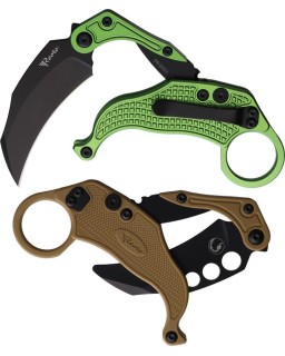 EXO-K Gravity Knife Karambit Button Lock Zombie Green Aluminium N690 Steel Blackwash finish + training knife
