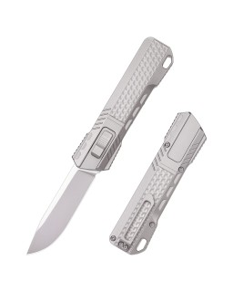 RT-Sharp Leopard Knife M390 premium steel light gray titanium handle gravity knife (OTF Manual Opening Swiss Legal)