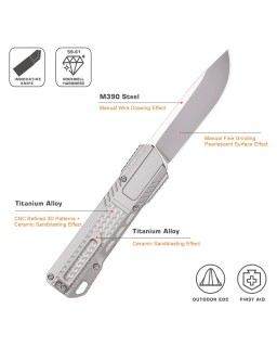 RT-Sharp Leopard Knife M390 premium steel light gray titanium handle gravity knife (OTF Manual Opening Swiss Legal)