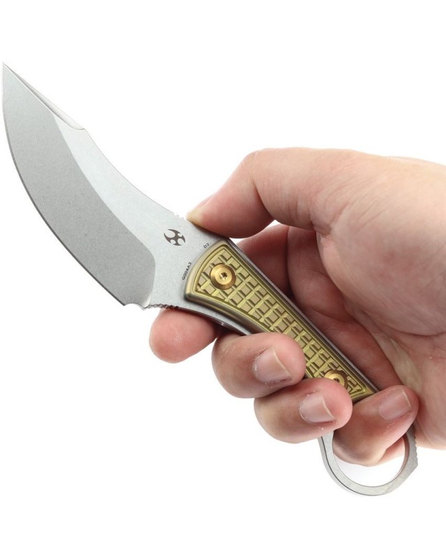Niko Fixed Blade D2 steel full tang Bronze Titanium handle Black Kydex sheath Niko Fixed Blade D2 steel full tang Bronze Titanium handle Black Kydex sheath
