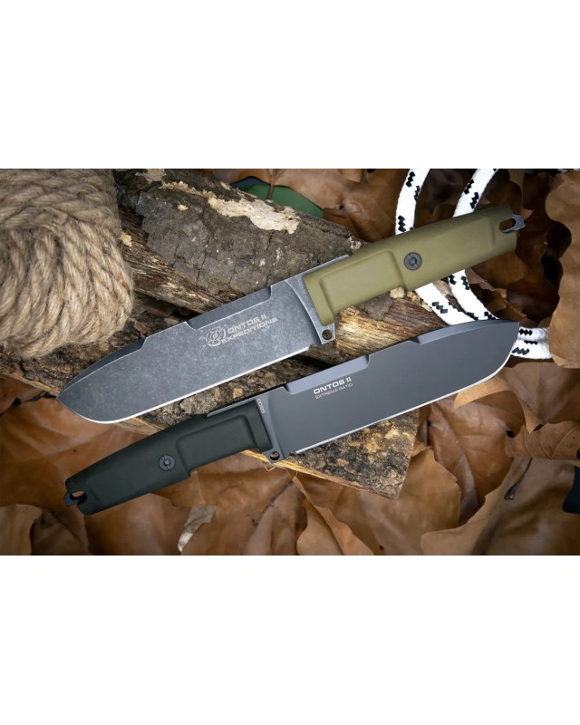 Ontos II Expeditions full tang N690 steel blackwash finish tan Forprene handle fire steel Ontos II Expeditions full tang N690 steel blackwash finish tan Forprene handle fire steel